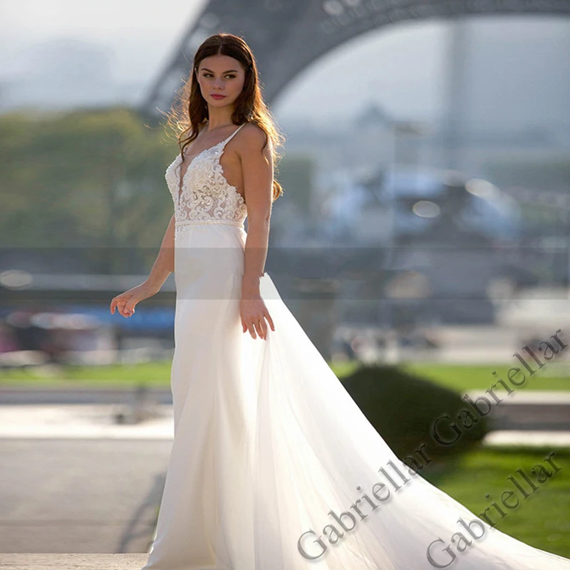 

Luxury Wedding Dress Princess Buttons Exquisite Appliques V-Neck Sleeveless Personalise Mopping Gown Vestido De Novia 2022 Women