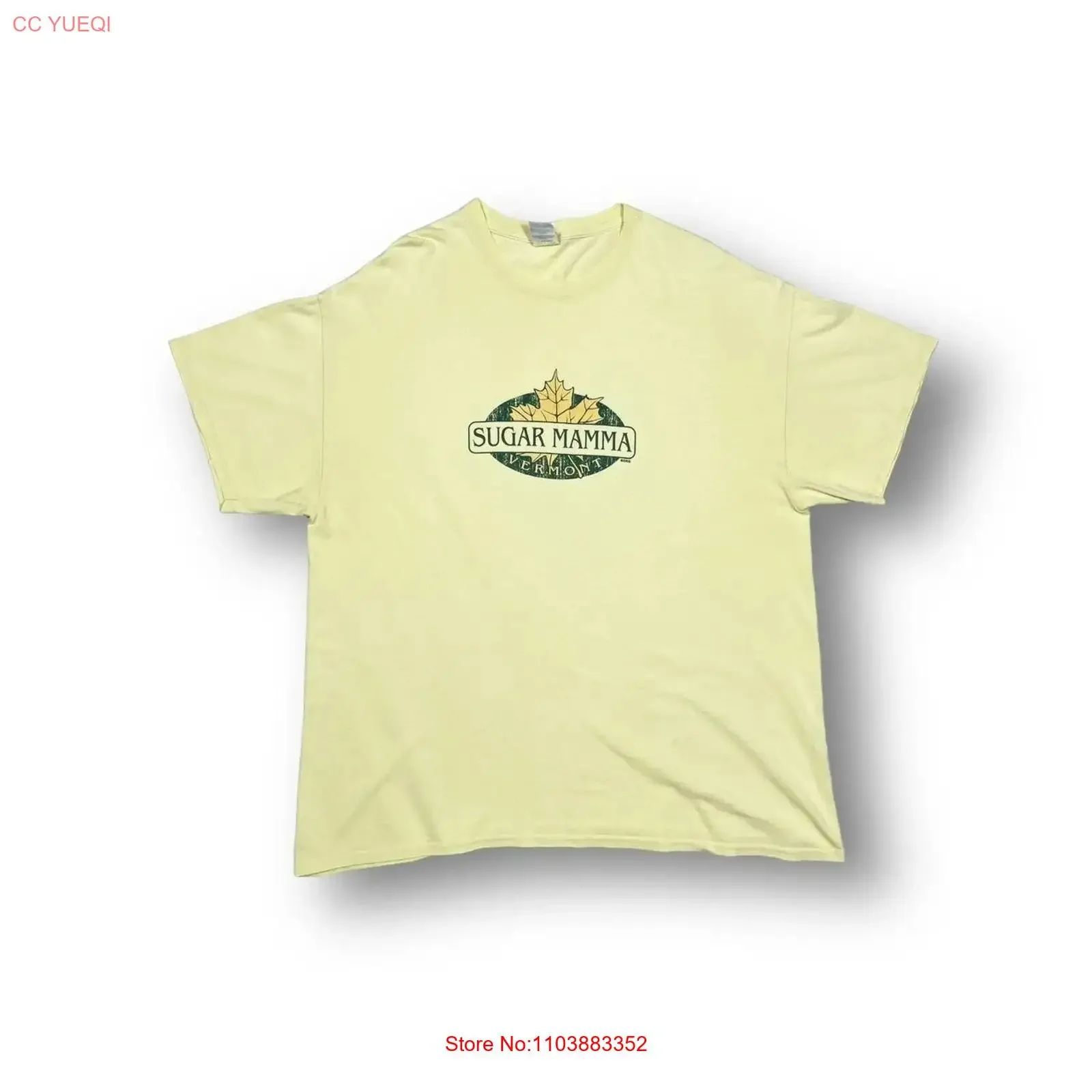 Фото Футболка Sugar Mamma Vermont USA Yellow Big T, размер XL, винтажная, с эффектом потертости, стильная, удобная, модная, унисекс, слегка эластичная. №1
