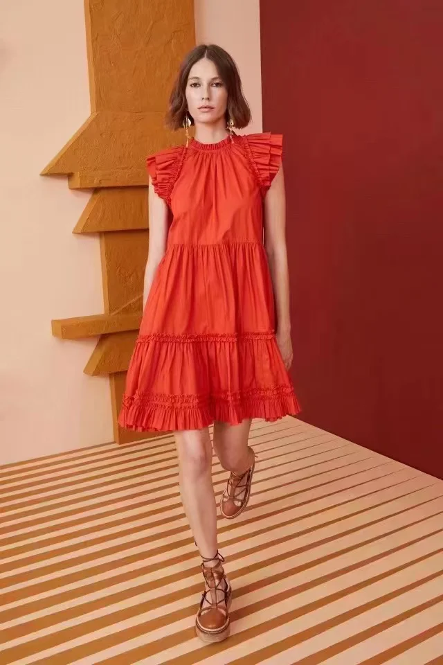 

UllaJohns ** летнее женское платье из Эдема И хлопка с круглым вырезом без рукавов, повседневное свободное стильное платье до колена с оборками