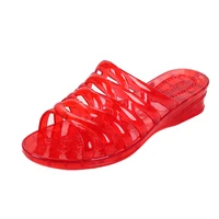 wedge heel slippers womens one word non slip crystal plastic mother sandals and slippers middle aged and elderly casual shoes
