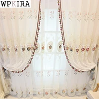 light luxury embroidery floral voile curtain for living room sheer drape with lace balcony wave bottom bay window s735e