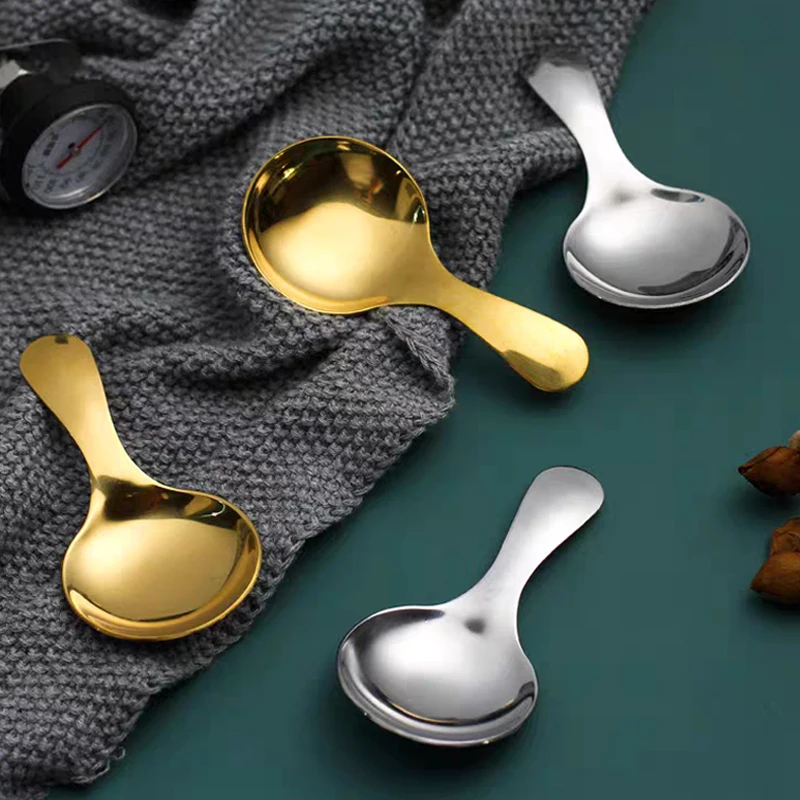 

2Pcs Stainless Steel Spoons Short Salt Spice Spoon Gold Silver Ice Cream Spoon Small Kitchen Sugar Coffee Tea Scoop Tableware