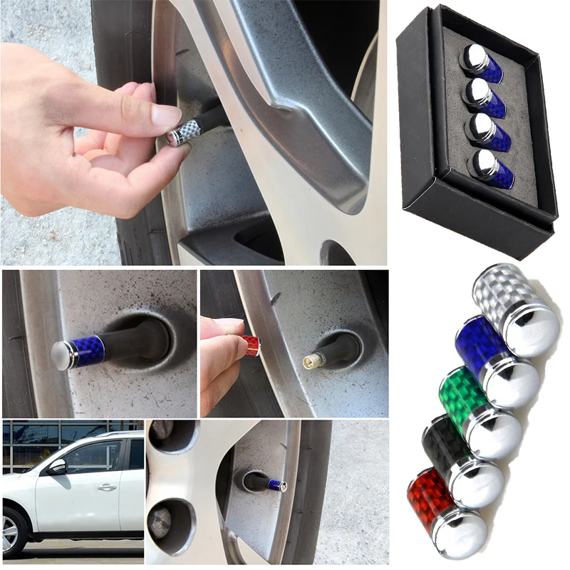 

4Pcs/Set of Valve Cap Bike Moto Car Tires Wheel Valve Cap Cover Car Styling Colour Carbon Fiber Valve Core Cap Tire Nozzle Cap
