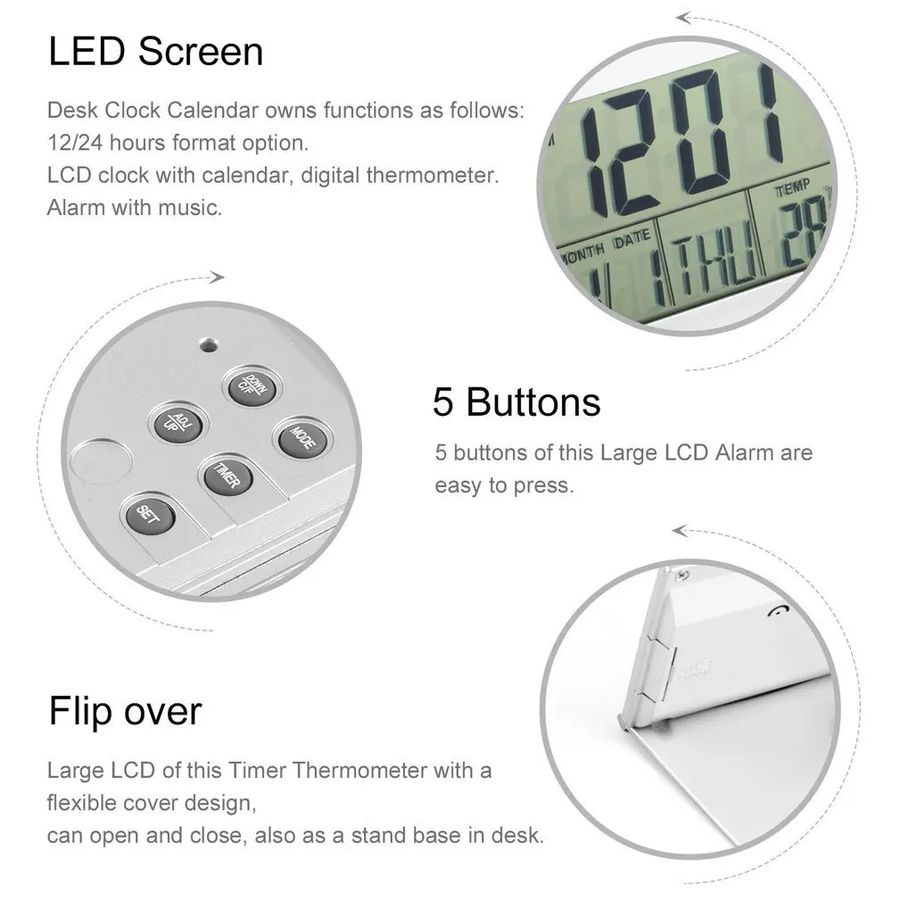 Будильник с отображением даты времени температуры складной мини настольный
