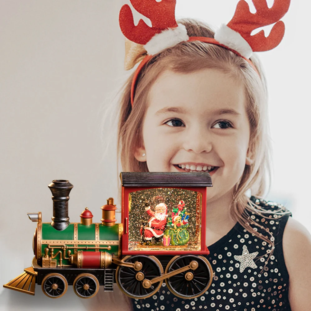 

Christmas Ornament Santa Claus Driving the Train With Snowflakes Music Box Xmas Kid Toys Gift for Home Decoration