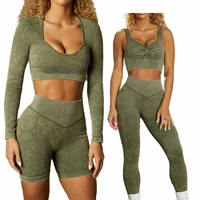 yoga suit womens sport legging fitness long sleeve crop top high waist athletic outfit tracksuits workout clothes sportswear