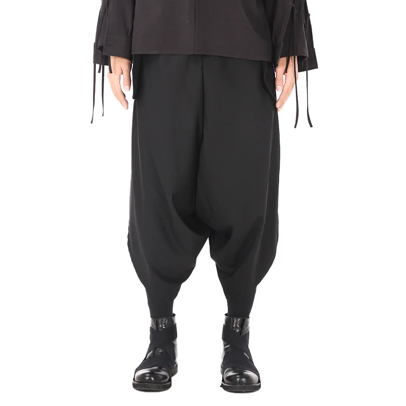 Мужские черные брюки с низким шаговым швом демисезонные свободные большого