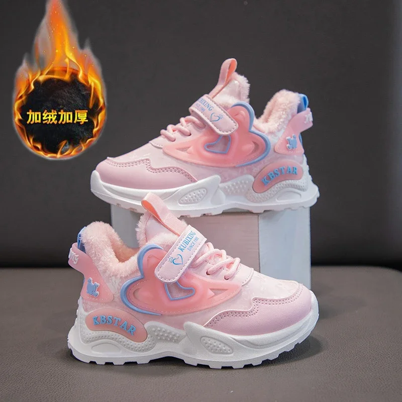 

Winter Children Sneakers Girls Shoes Plush Warm Kids Sports Tennis Shoes for Girl Pink Cotton Casual Sneaker Running Shoes