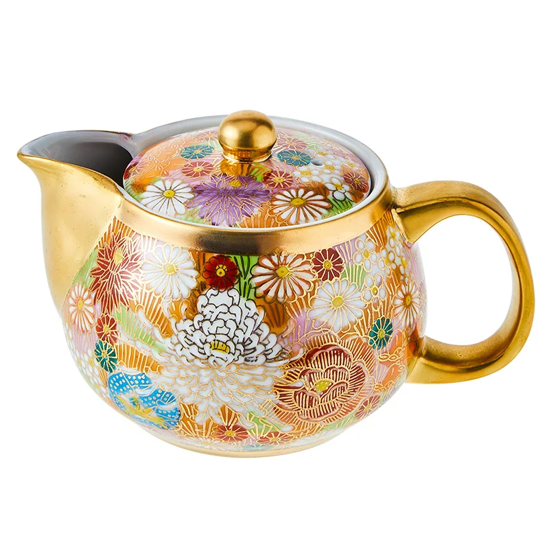 Japanese Style Teapot Teacup Kombucha Ware Hand Painted Gold