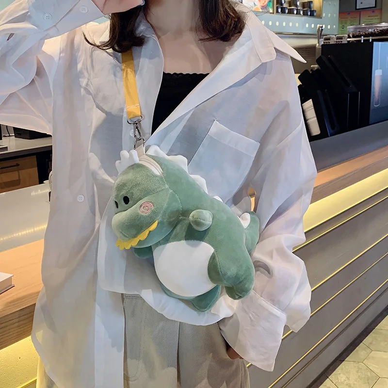 

2021 new plush bag girl cartoon cute plush dinosaur toy baby shoulder bag diagonal bag backpack