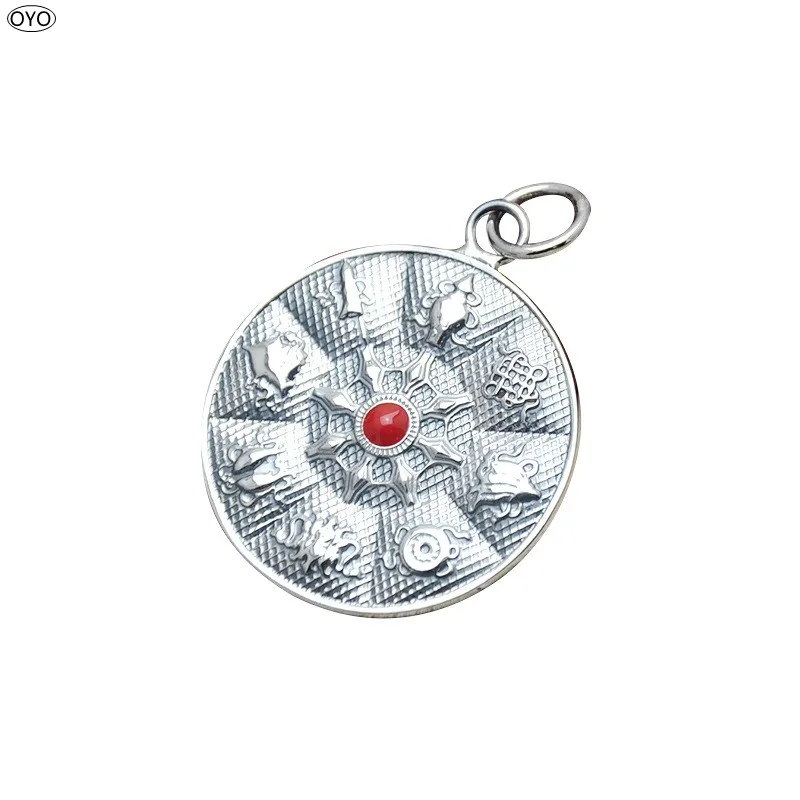 100% 925 Sterling Silver manxiangge Sterling Silver Pendant Thai silver center red drop round card