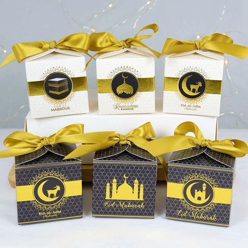

10pcs Eid Mubarak Candy Boxes Ramadan Kareem Decoration Paper Gift Box Islamic Muslim Party Supplies Eid al-Fitr Hajj Mabrour