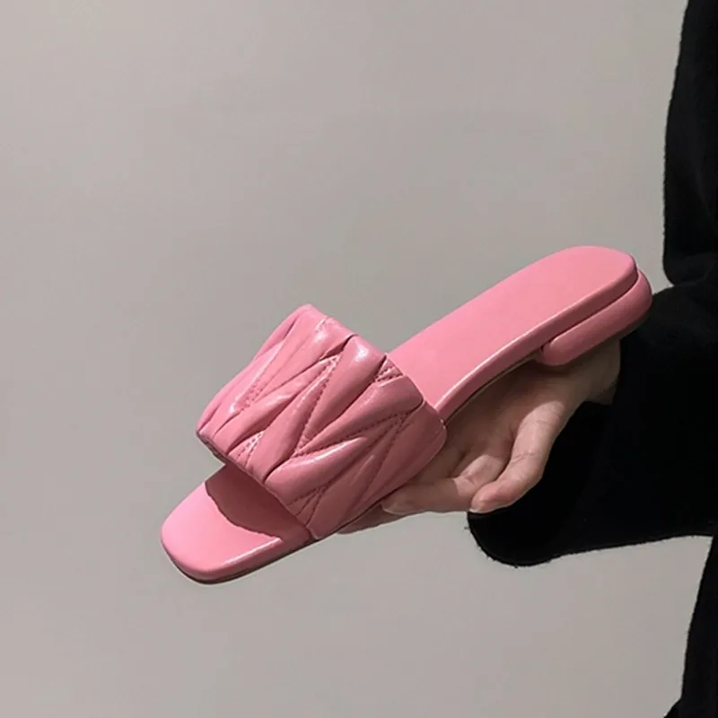 Summer Women's Slippers Fashion Pleated Skirt Sandals Flat Heels Outdoor Leisure Beach Slipper All Match Comfortable Sandals