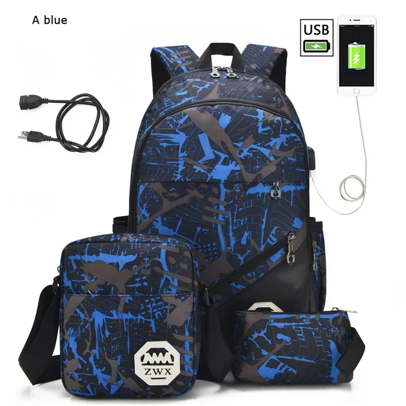 

3pcs/set Male backpacks high school bags for women 2023 boys one shoulder big student travel bag men school backpack mochila