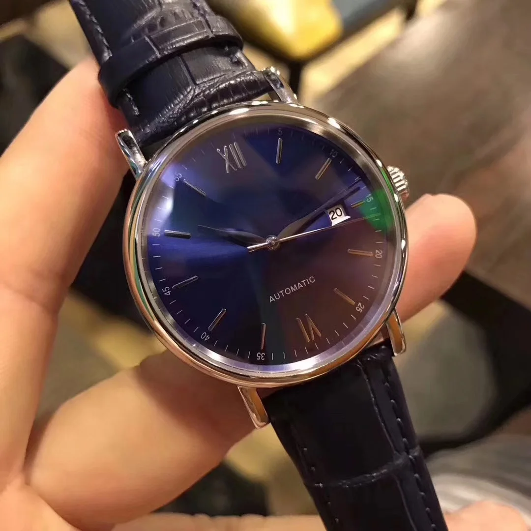 

Мужские механические часы Автоматические золотые черные кожаные синие