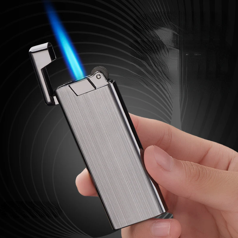 

Ultra Thin Narrow Edition Grinding Wheel Lighter Metal High-pressure Jet Blue Flame Windproof Lighter Men's Smoking Accessories