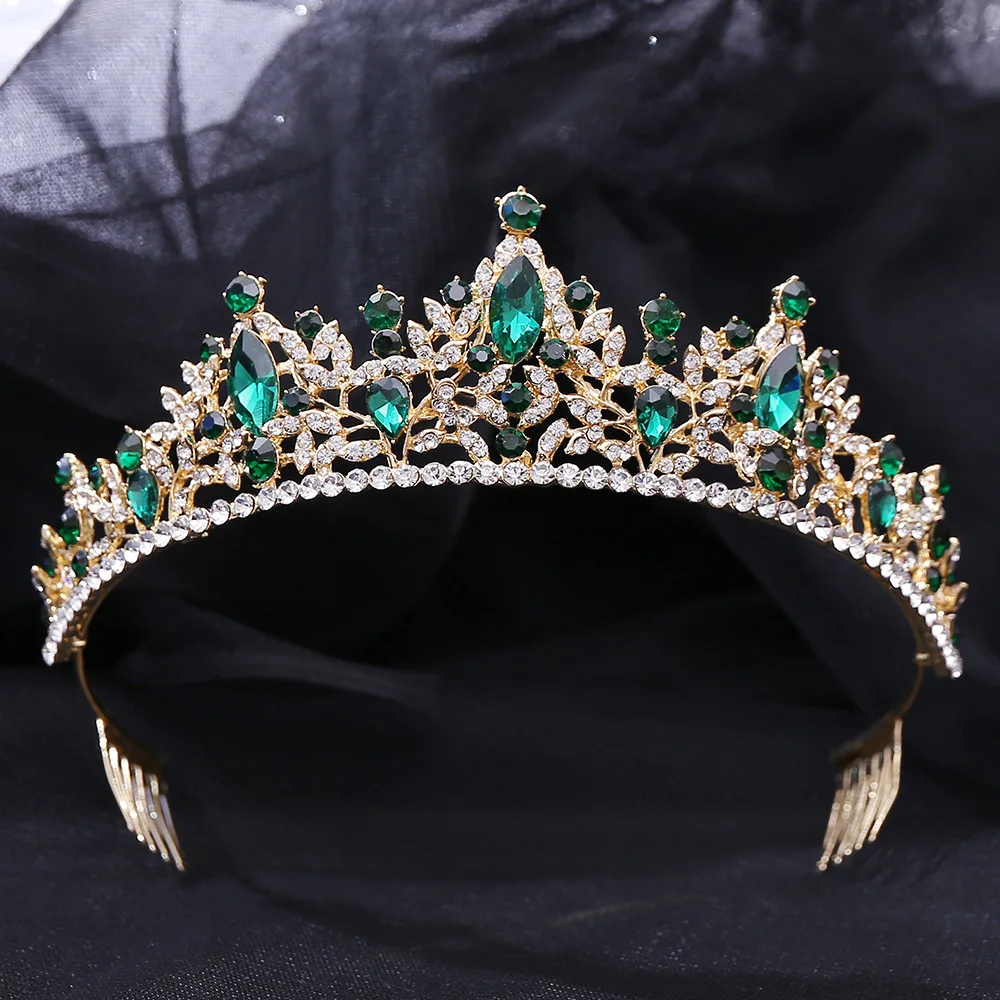 

Bridal Crown Headwear Wedding Birthday Crown Headdress Green Rhinestones Retro Luxury Hair Accessories for Female NIN668