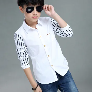 Boys Fashion Casual Patchwork Shirt Teen Baby Kids Boys Long Sleeve Stripe Fastener Gentleman Shirt Tops Clothes Camisa 1