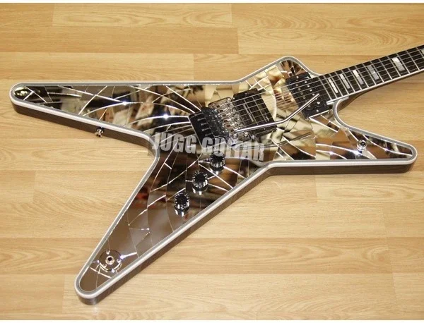 

Dim Dimbag Darrell Signature Funky Munky Cracked Mirror Electric Guitar Floyd Rose Tremolo Bridge, Abalone Block Inlay