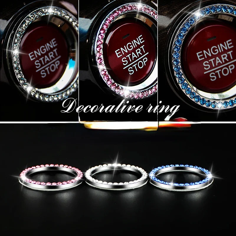 

5 Pcs Car one-button start key decoration ring ignition button decoration ring with crystal sticker diamond key ring decorative