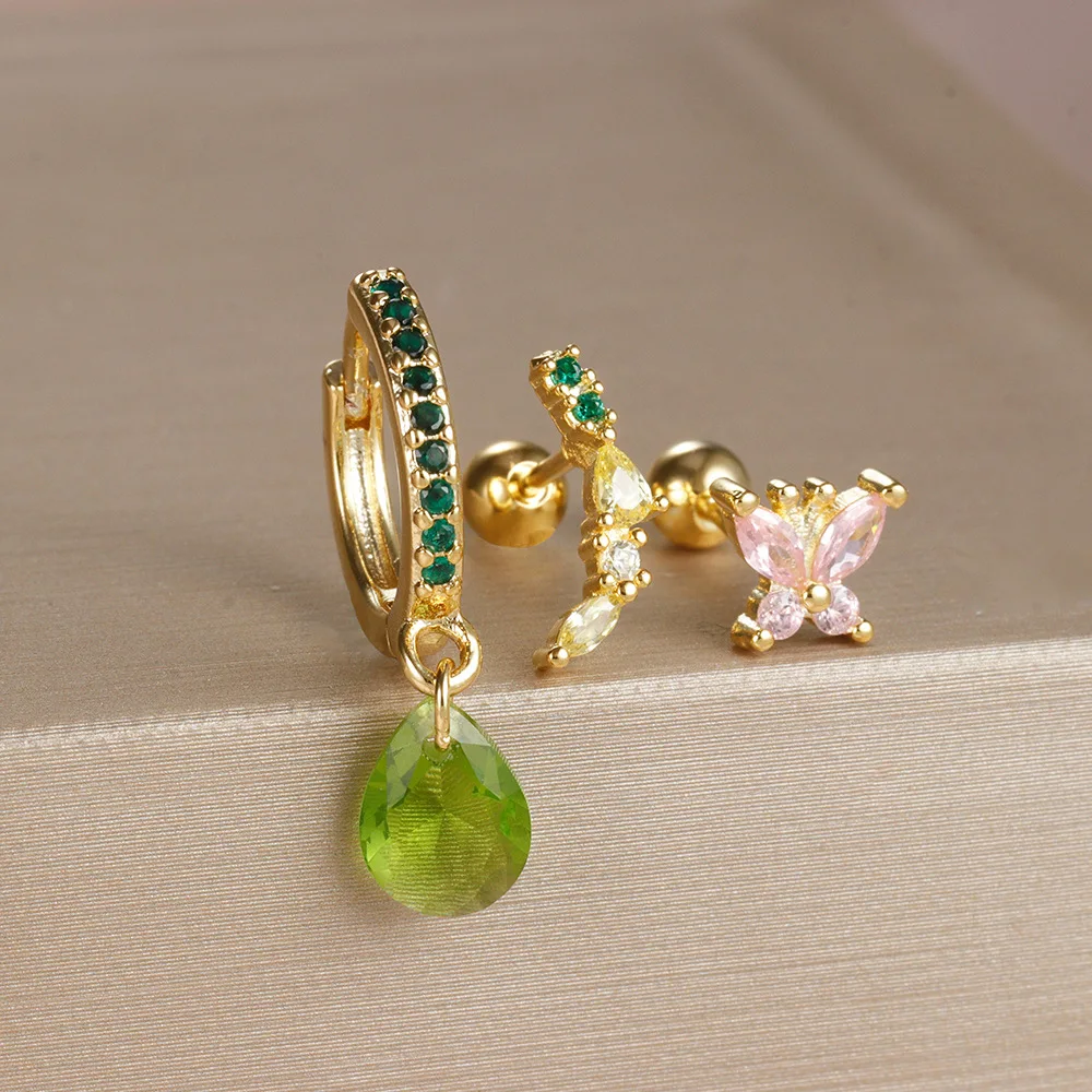 3 шт. геометрические капли цирконий французские серьги с пряжкой для ушей