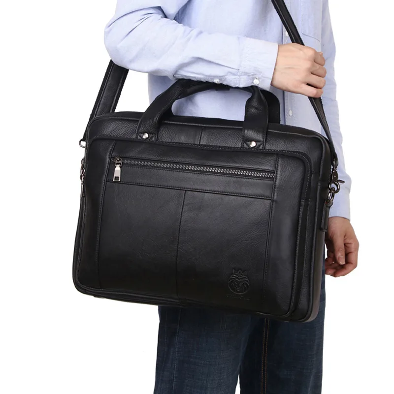 Business Genuine Leather Men Briefcase 16-Inch Portable Laptop Bag Cow Leather Shoulder Bag High Capacity Handbags For Male