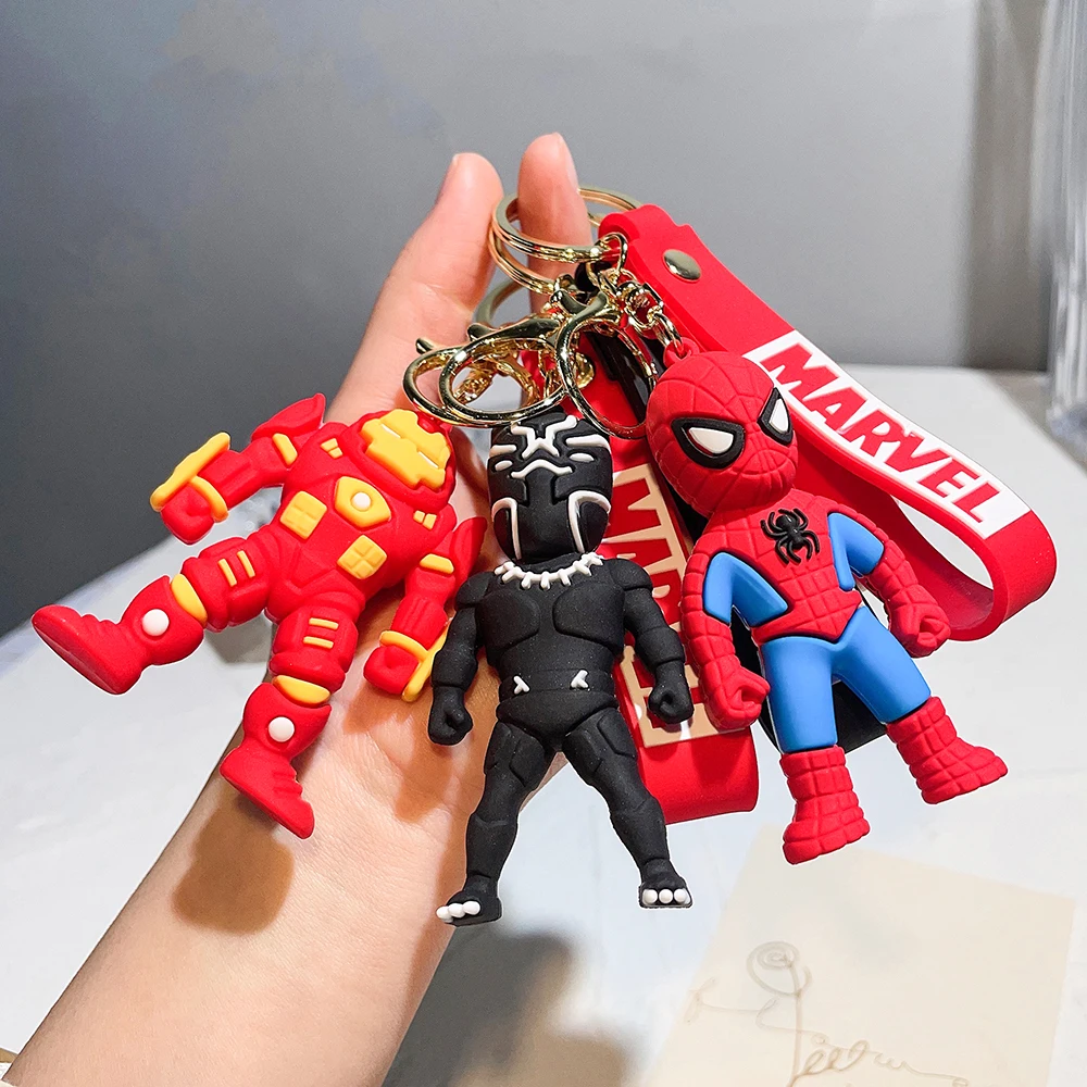 

Marvel Superhero Iron Man PVC Figurine Keychain The Avengers Spider Man Thor Hulk Keyring for Men Backpack Ornament Toys Gifts