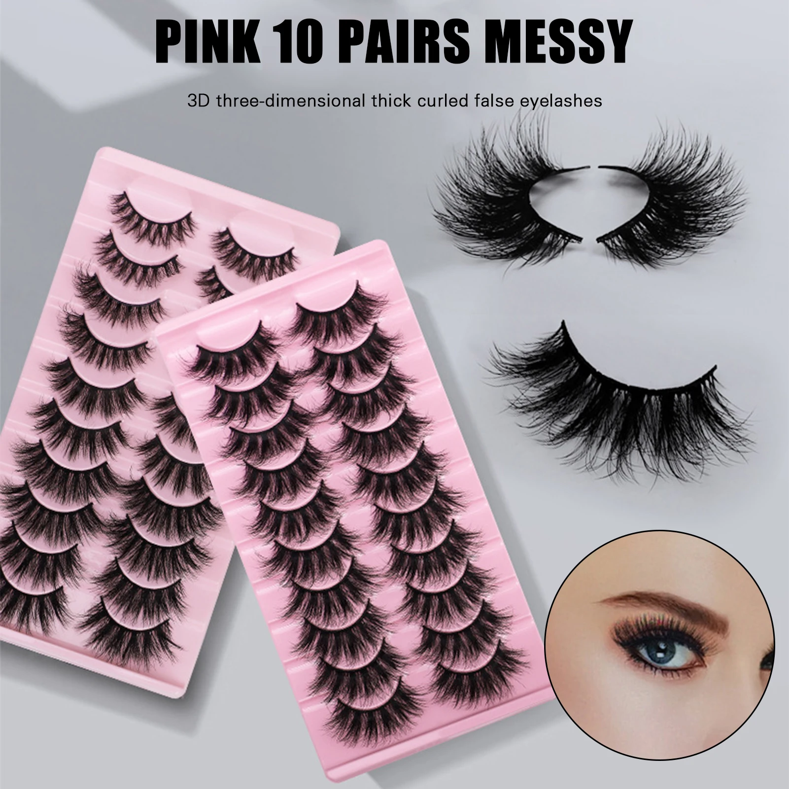 

10 Pairs Women Faux Eyelashes Set Fake Eyelashes 3D Handmade Curl Makeup Eyelashes Natural Long Thick Fluffy Artifical Lashes