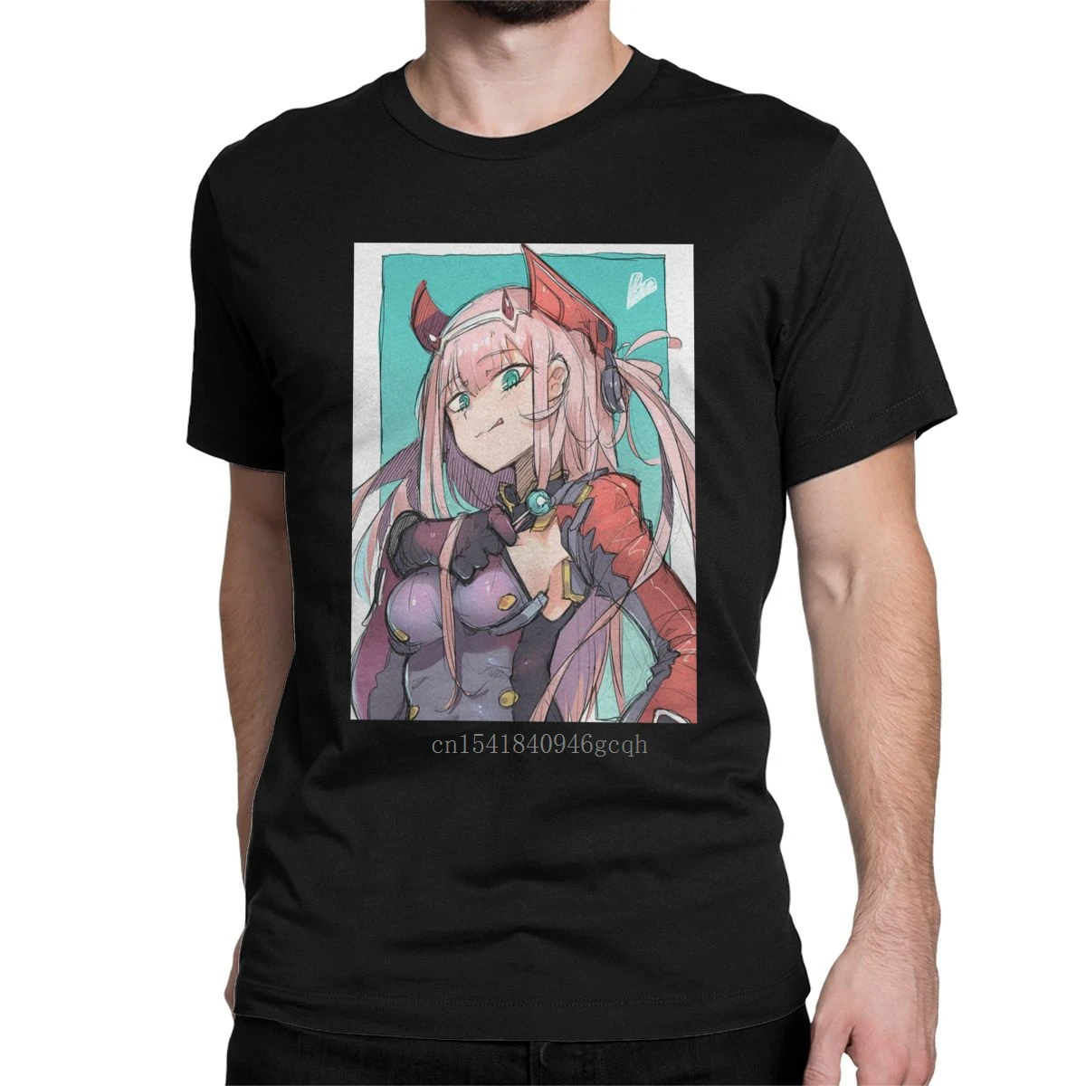 

Fun Darling In The Franxx Zero Two T-Shirt Men Round Collar Pure Cotton T Shirts Japan Anime Tees Birthday Gift Clothing