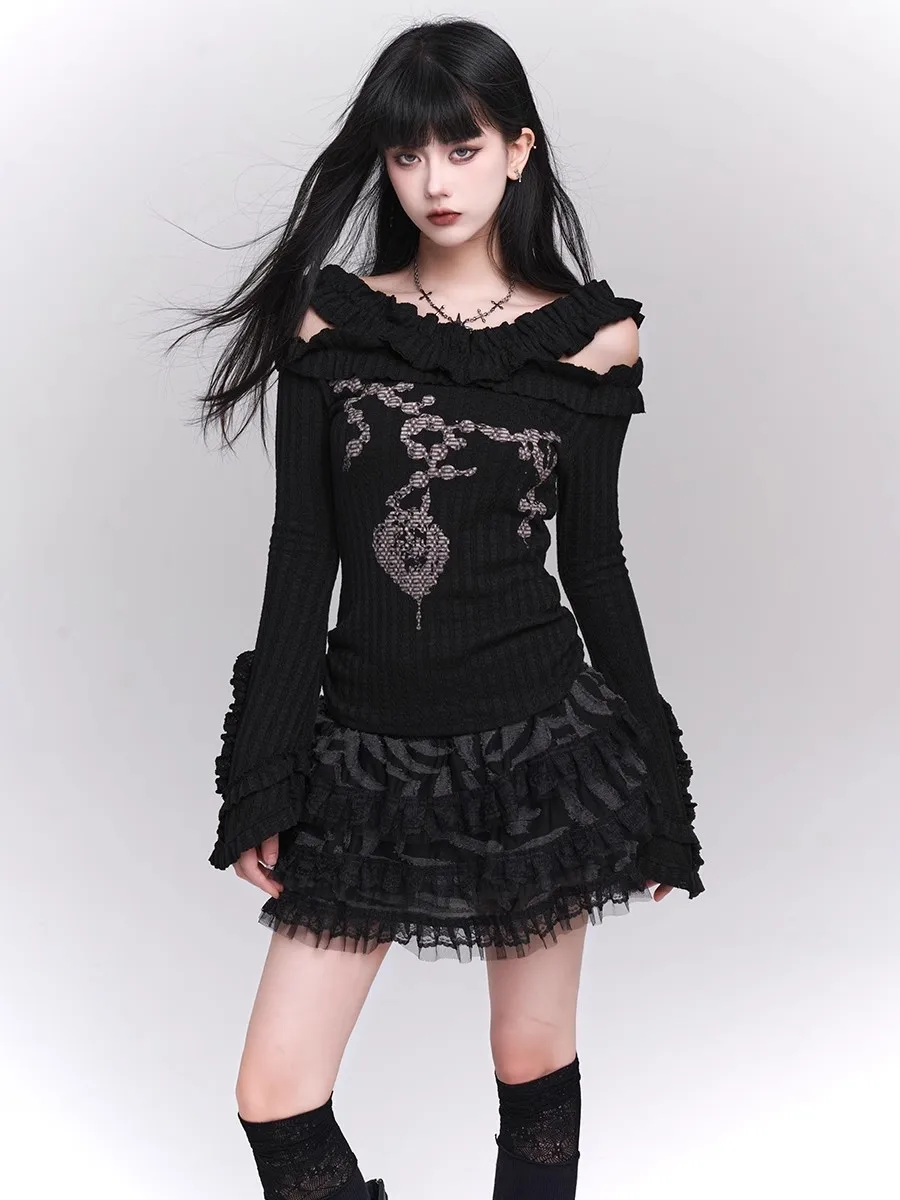 Женская кружевная мини-юбка REDDACHiC Grunge черная Пышная юбка с эластичной талией и