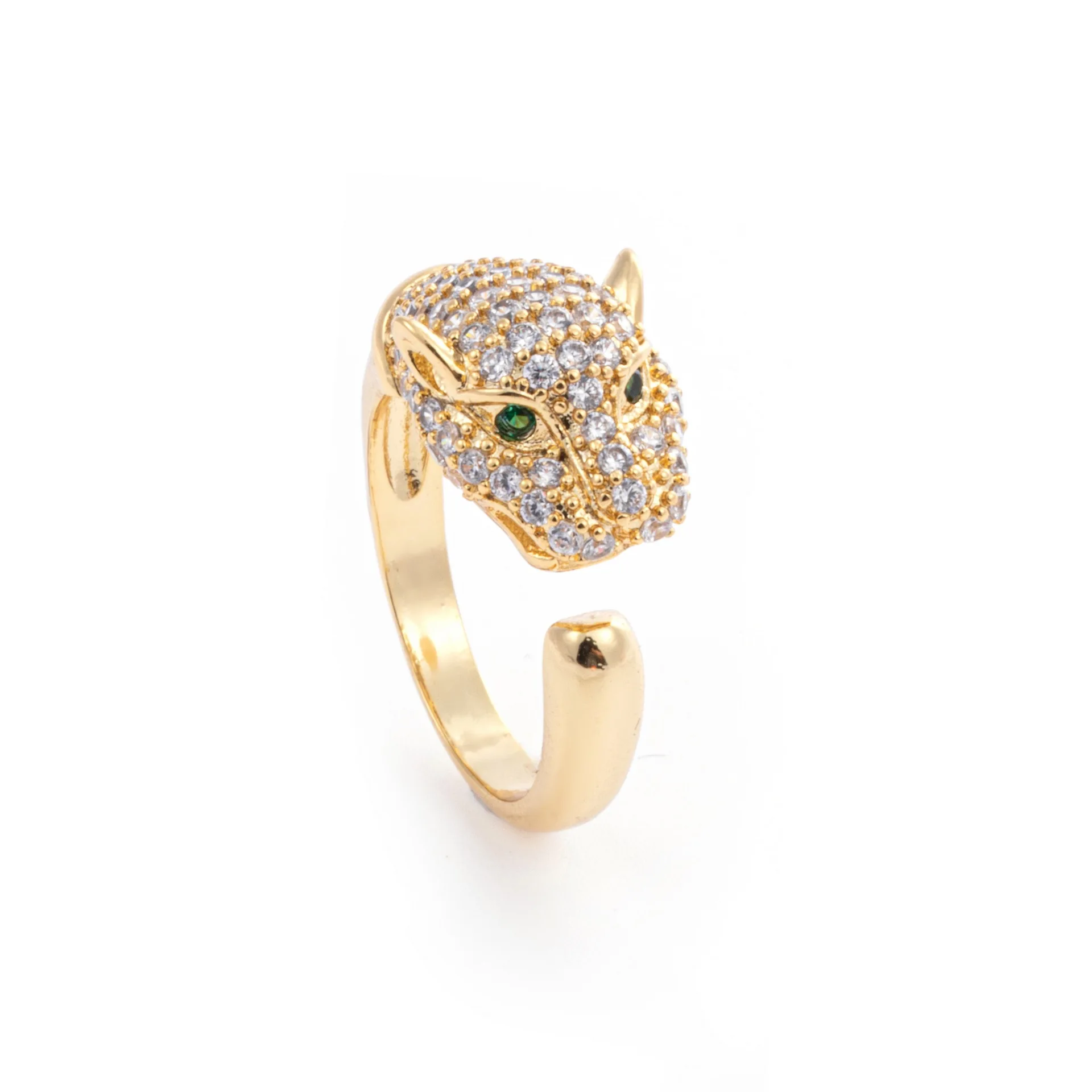 

Leopard Clear Zircon Micro Insert Diamond Ring Emerald Eyes Prong Setting Gold Crystal Ring Glitter Ring Women