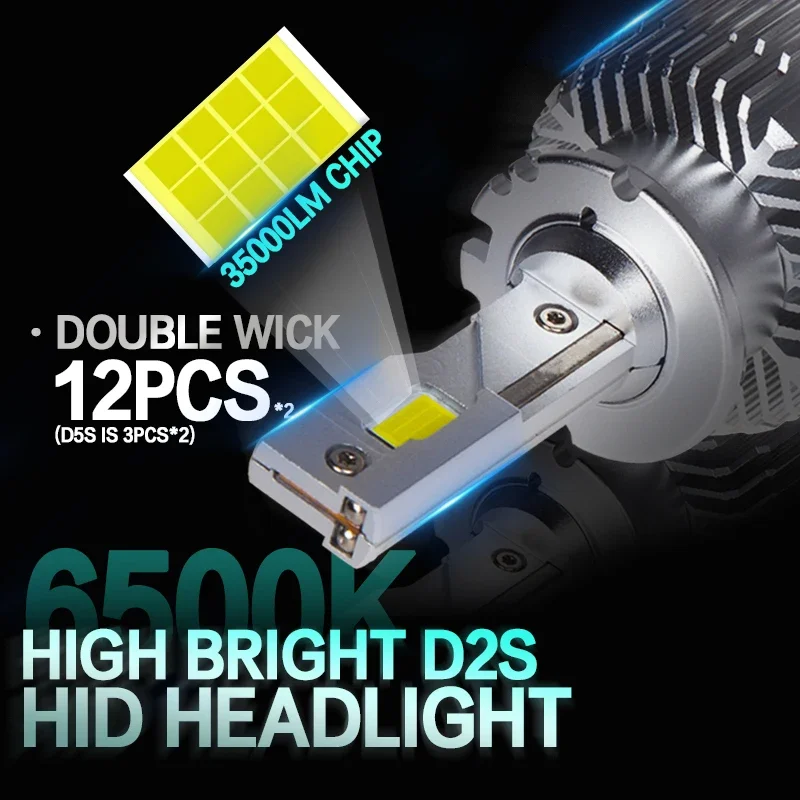Фото D1S D3S светодиодный фары HID D2S D4S D5S D8S D1R D2R автомобильные лампы Turbo светодиодный с Canbus 6000 лм CSP чип 180 K белый Вт Plug & Play №2