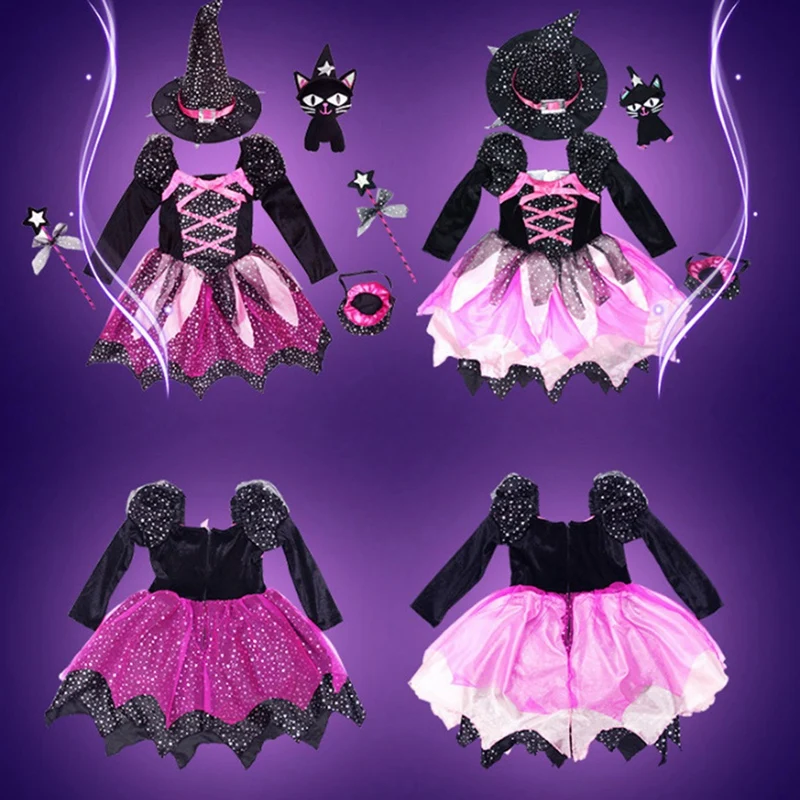 Костюм Хэллоуин для девочек платье ведьмы одежда малышей детский костюм косплея