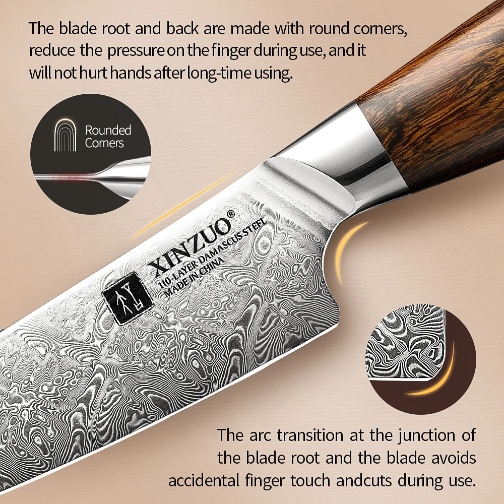 XINZUO 5-дюймовый универсальный нож из дамасской стали профессиональный кухонный