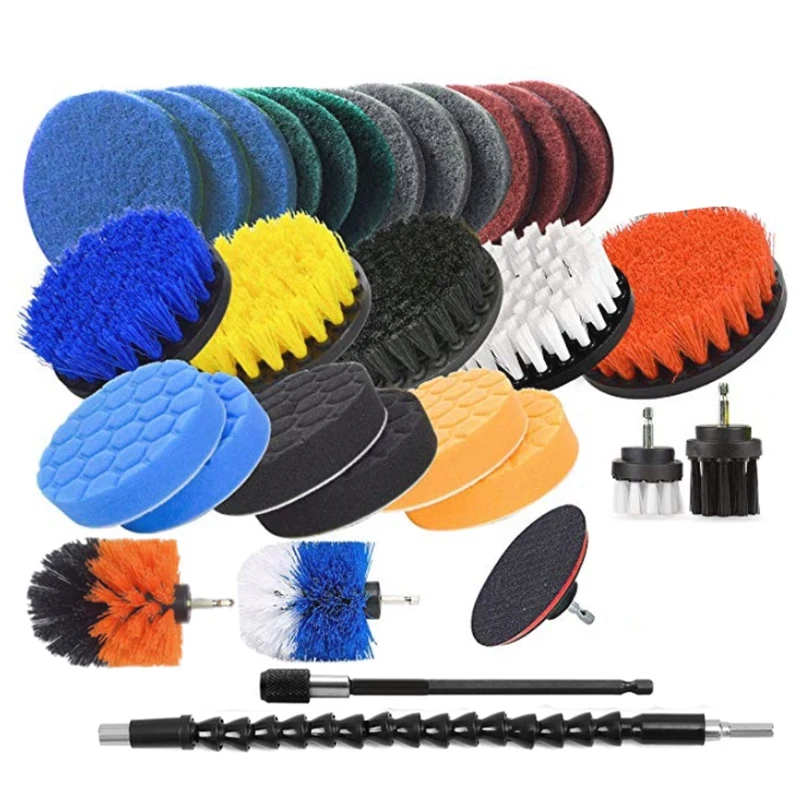 

31Pcs Drill Brush Attachments Set Scrub Pads Sponge Power Scrubber Brush Clean for Tiles Bathroom Kitchen Automobile