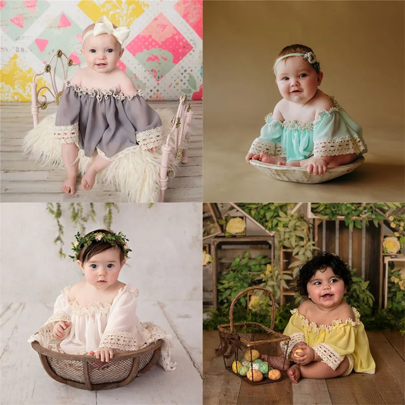 Реквизит для фотосъемки новорожденных детская одежда для фотосъемки женский ребенок кружевной рос плечо бант костюмы фото одежда