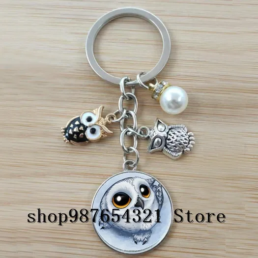Cute charm owl keychain convex glass male and female accessories | Украшения и аксессуары