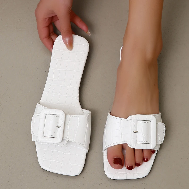 

Женские шлепанцы в римском стиле, повседневные сандалии на плоской подошве, пляжные шлепанцы с открытым носком, лето 2023