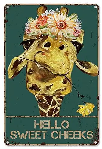 

Tin Sign Hello Sweet Cheeks Giraffe Metal Plaque Poster Farmhouse Home Bathroom Hotel Wall Decoration Retro Metal Plate 20*30 CM
