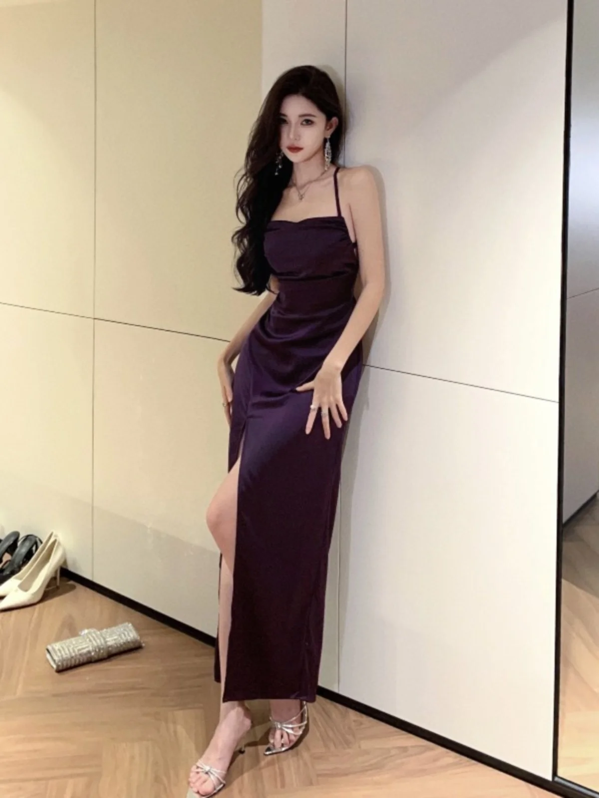 Lady Royal Sister Sle Backless Sling Dress Senior Sense Birthday Formal Winter with Coat Skirts 2024 |