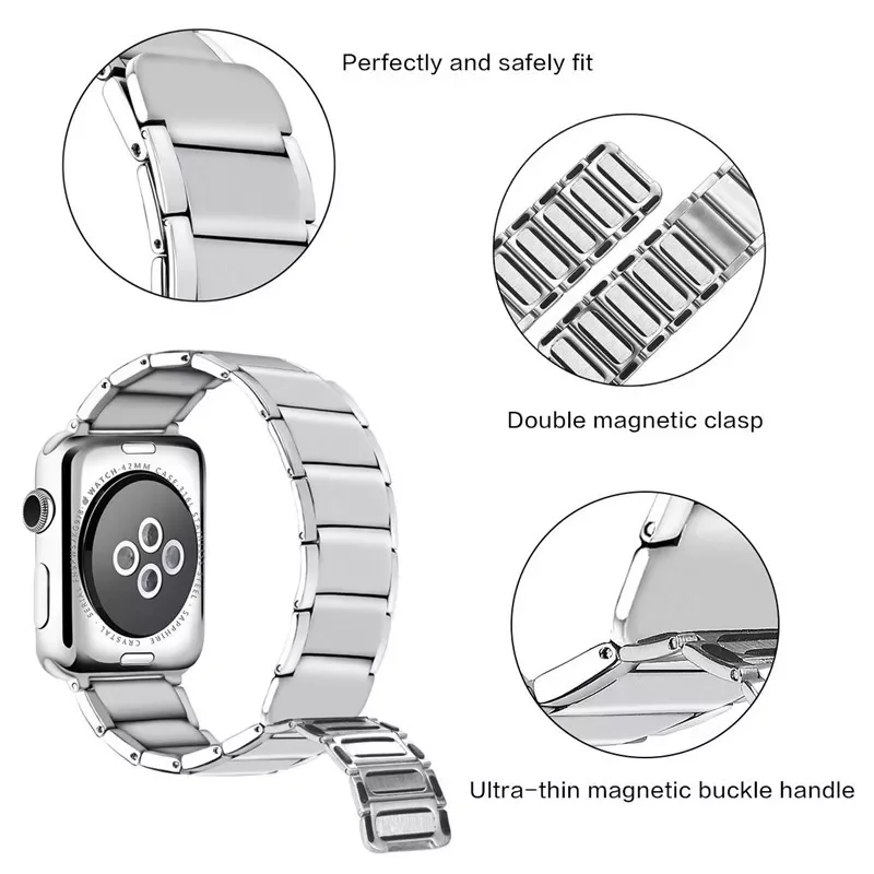 for Apple Watch Band 7 6 5 4 3 SE Stainless Steel Bracelet Apple Watch 44mm 40mm 45/41mm 42/38mm Magnetic Loop for iWatch