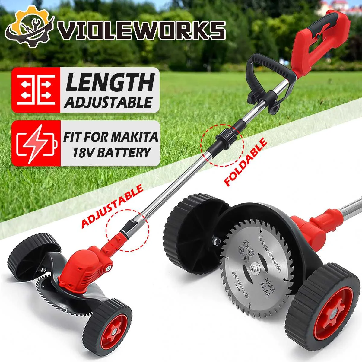 VIOLEWORKS Electric Lawn Mower Cordless Grass Trimmer Length Adjustable Cutter Household Garden Tools For Makita 18V Battery