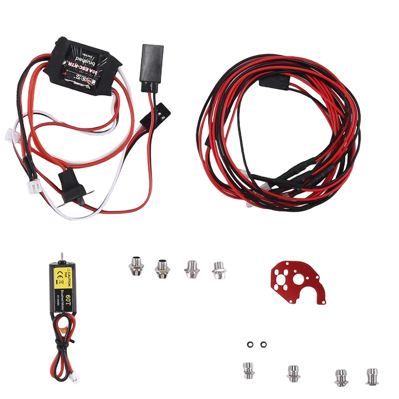 

050 60T Brushed Motor & 30A ESC & 2 White 2 Red LED Light For Axial SCX24 1/18 1/24 1/28 1/32 RC Car Upgrades Parts