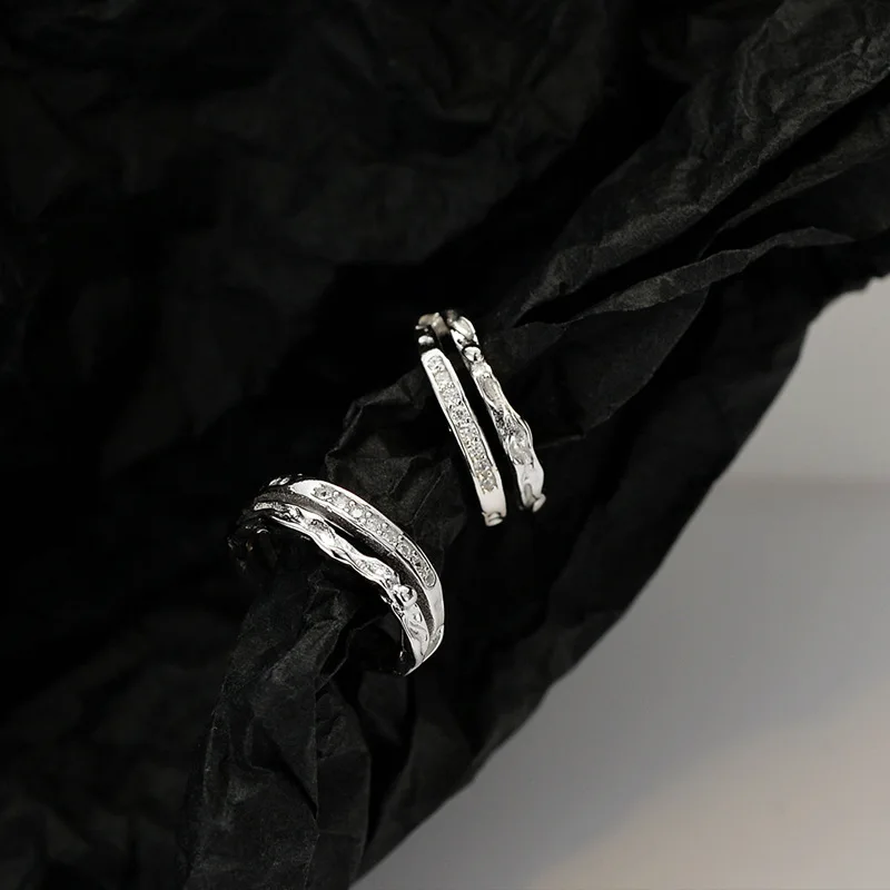 

Youth of Vigor Solid 925 Silver Bark Effect Irregular Paved Zircons Ear Cuffs Open Hoop Earrings E1115 1 Piece