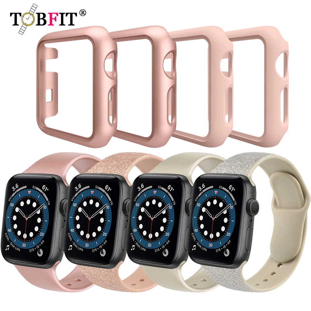 

Case + Strap For Apple Watch Band Series 7 41mm 45mm Silicone Band + PC Bumper Cover For iWatch 6 5 4 3 2 1 38mm 42mm 40mm 44mm