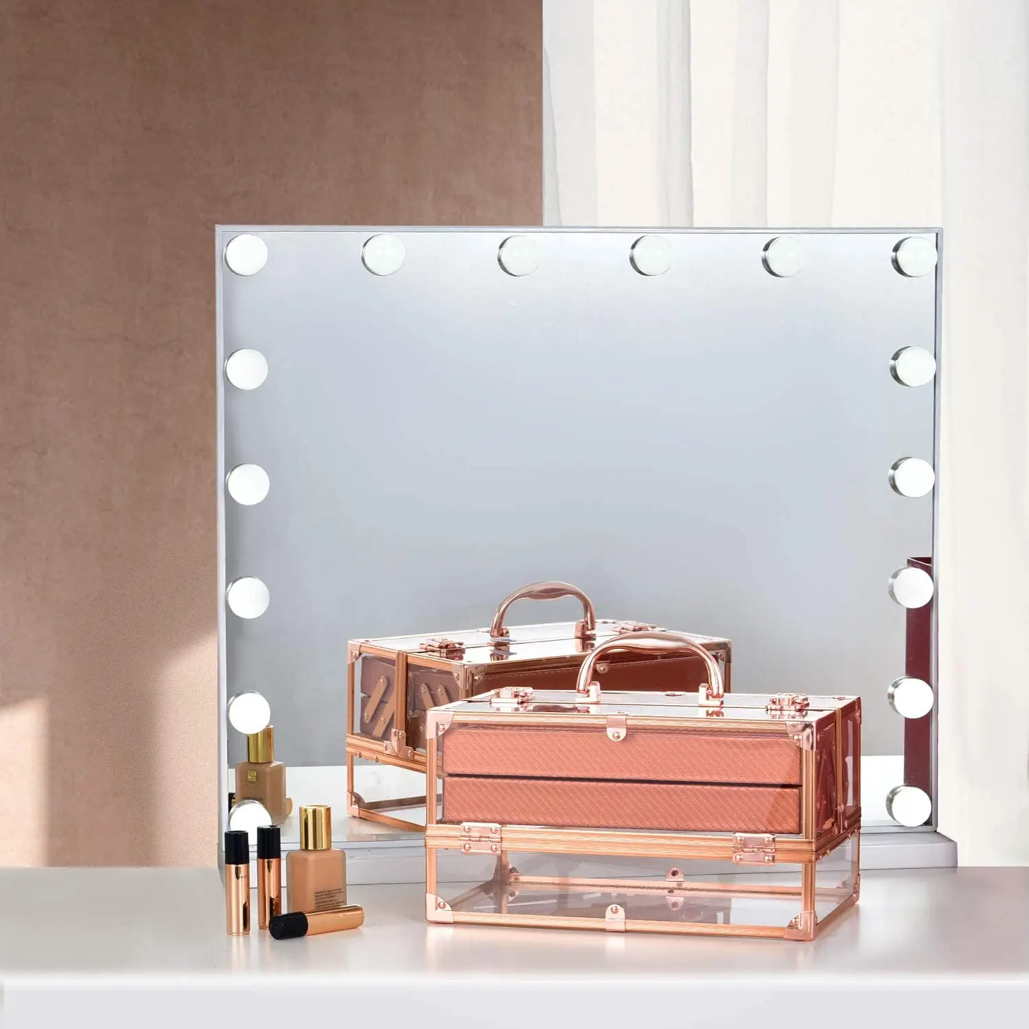 

Acrylic Makeup Box Tools Box Beauty Case Cosmetic Nail Art and Jewelry Storage Box Rose Gold