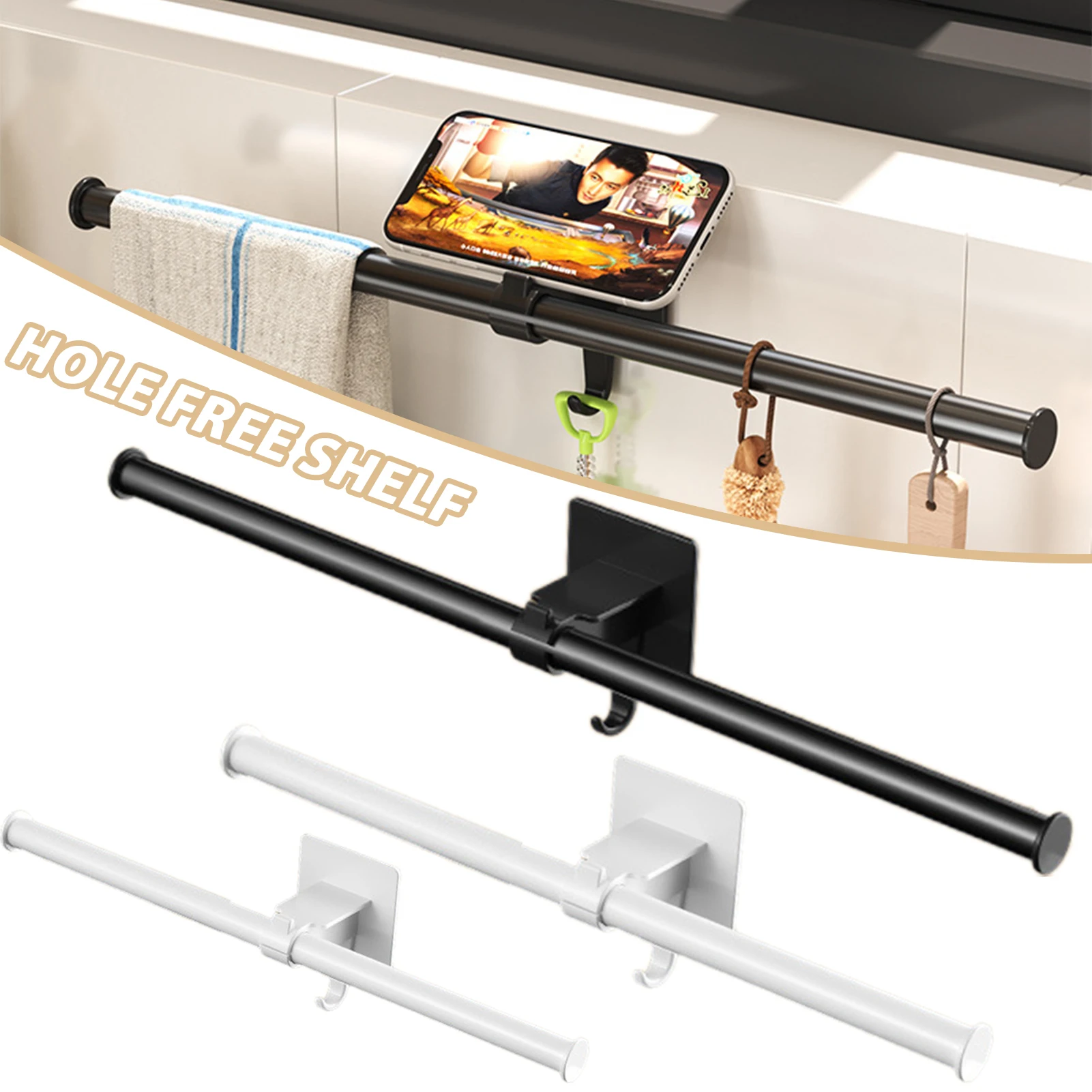 

Wall Mounted Kitchen Hanging Rail Multipurpose Punch-free Kitchenware Rack Easy Installation Adjustable Towel Storage Rack