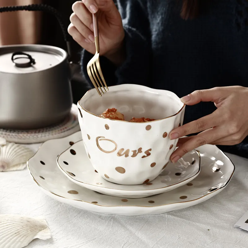 

Cutlery Set Ceramic Plate Coffee Mug Set Dinner Dish Vajilla Salad Flat Plate Steak Pasta Dish Home Restaurant Tableware 1pcs