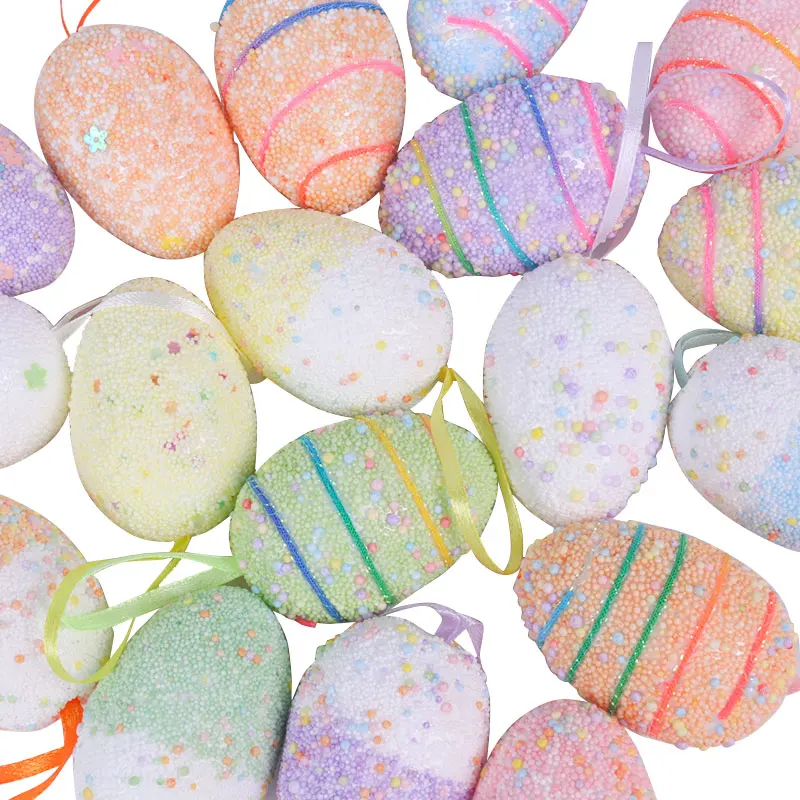 

6pcs Foam Easter Eggs Hanging Decorations DIY Craft Ornaments Happy Easter Party Decorations Kids Gift Toys Favor Home Decor