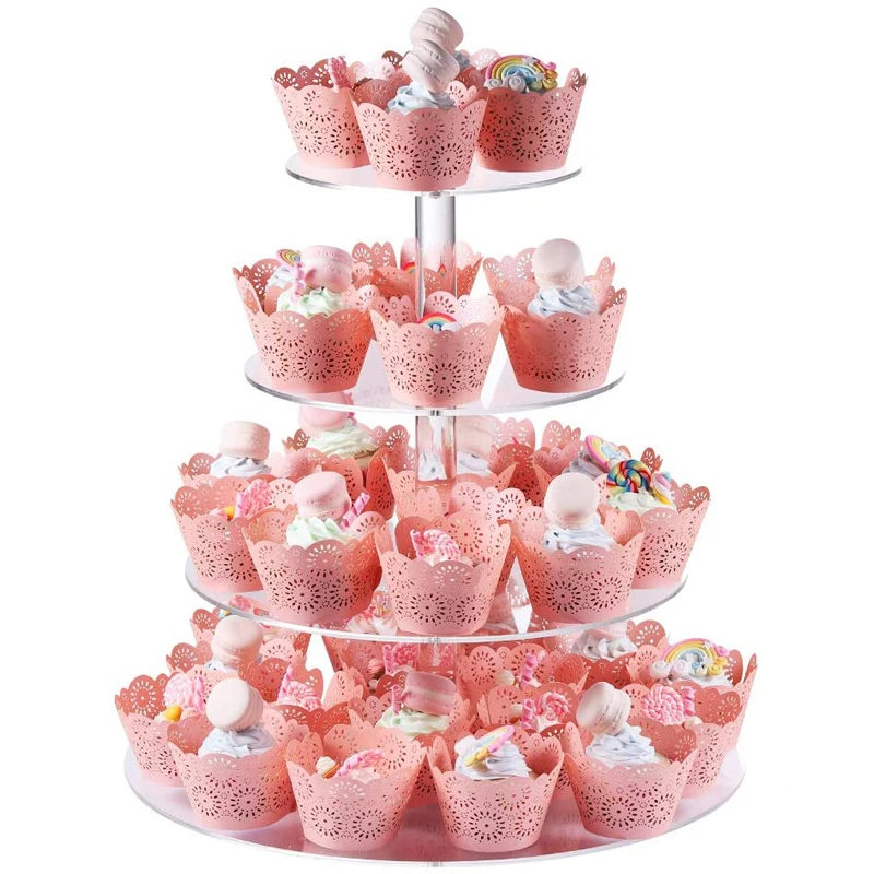 

4 Tier Round Party Cupcake Dessert Tower Clear Acrylic Cake Stand